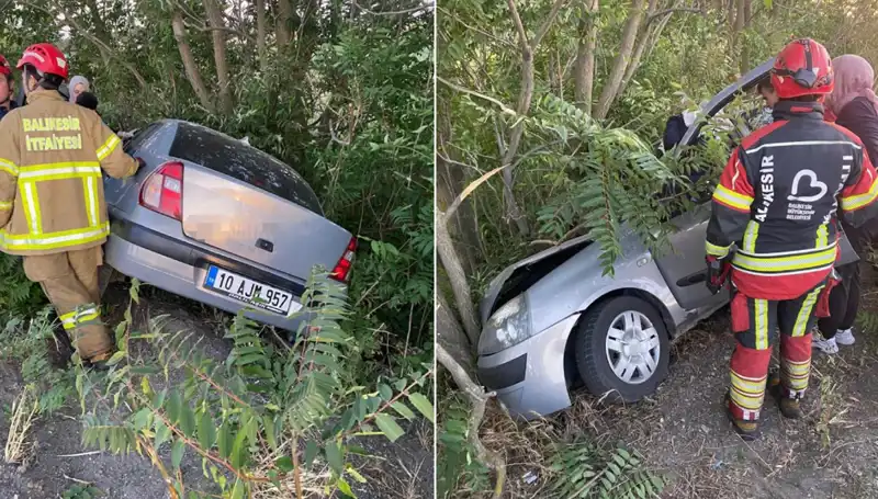 Balıkesir'de Korkutan Kaza: Otomobil Şarampole Yuvarlandı, İki Kişi Yaralı!